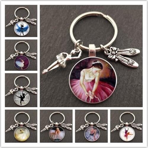 Ballet dancer character silhouette keychain glass convex ballet girl oil painting keychain dance lovers jewelry gift