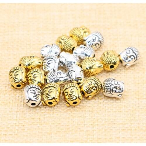 20pcs/lot Tibetan Silver Antique Gold Buddha Head Spacer Beads Charms Fit Diy Beaded Bracelets Jewelry Handmade Making