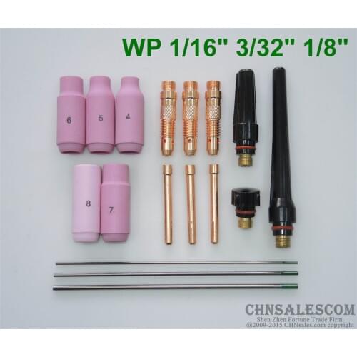 CHNsalescom 17 pcs TIG Welding Torch Kit WP-17 WP-18 WP-26 WP Tungsten 1/16" 3/32" 1/8"