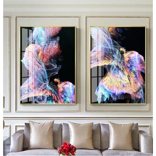 Black background Fancy colourful cloud modern Abstract decorative Picture Canvas Wall Art Poster for room hotel office decor