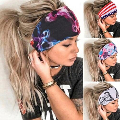 Elastic Women Yoga Sports Leopard Flag Leaf Hair Band Headband Workout Sweatband Fashion sport headband cross stretch Accessorie