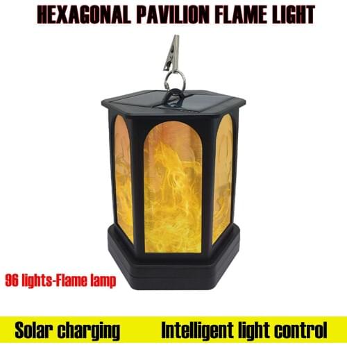 Solar Hexagonal Flames Torches Lights 96 LED Outdoor Garden Waterproof Hanging Lamppost Outdoor Landscape Decoration Lighting