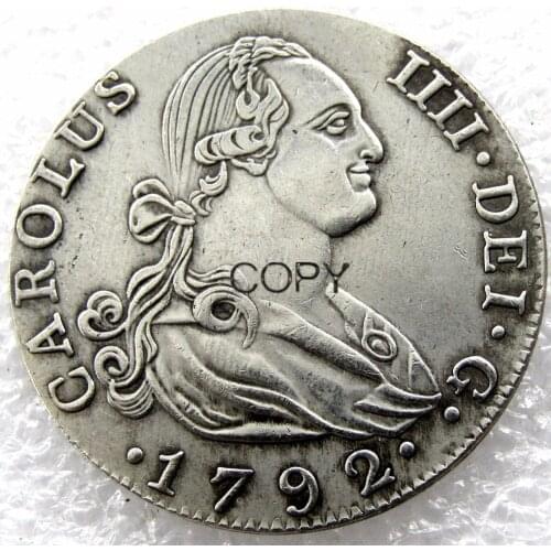 Spain Coins 4 Reales - Carlos IV 1792 CAROLUS IIII.DEI.G. Silver Plated Copy Coins