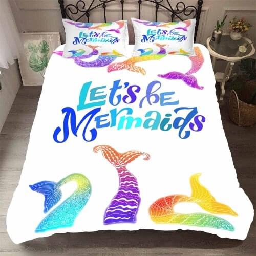 Girls Bedroom Decor Cute Mermaid Printing Bedding Set Quilt Cover Duvet Cover Set Bedclothes Pillowcase Queen King Size