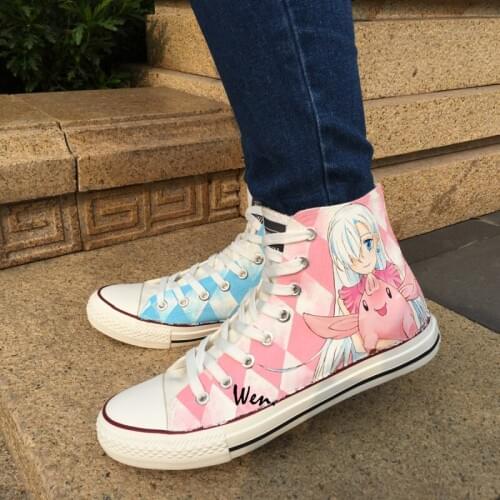 Wen New Anime Hand Painted Shoes Design Custom Nanatsu no Taizai High Top Women Mens Canvas Sneakers Birthday Gifts