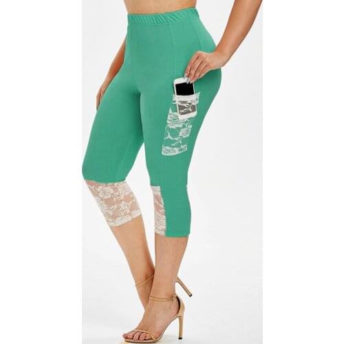 50% Wholesales Women Slim Capri Pants Lace Stitching Leggings Elastic Waist Tight Yoga Pants for Sports