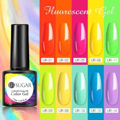 UR SUGAR 7.5ml Summer Neon Fluorescence Style Pink Blue Yellow Soak Off LED UV Gel Polish DIY Home Salon Nail Art Gift