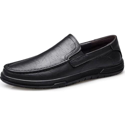 Mens Shoes Loafers Leather Slip On Genuine Leather Low-top Casual Hard-Wearing Non Slip Comfortable Driving Spring