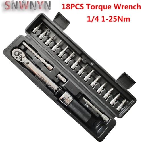 High Precision 3% Industrial 1/4‘’ 1-25Nm Preset Torque Wrench Set Bicycle Repair Tools Kits Bike Repair Spanner Hand Tool Set