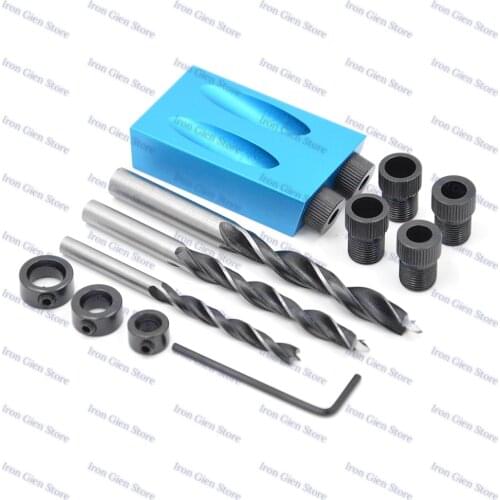 Pocket Oblique Hole Drive Adapter 6/8/10mm Woodworking Drill Guide Jig Kit 15 degree Angle Drilling Guide DIY Work Tools Set