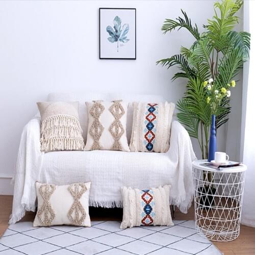 Bohemian Style Tufted Cushion Cover Handmade Embroidery Geometric Sofa Throw Pillows Case Home Car Decor Chair Bed Pillowcase
