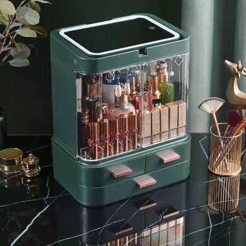 New cosmetic storage box with mirror LED light large capacity drawer type desktop dressing table cosmetic storage box