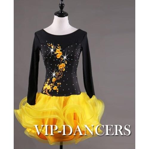 New Latin Dance Dress For Women Long Sleeve Embroidered Shiny Rumba Dancewear Ladies Samba Tango Cha Cha Dance Costumes DQL3007