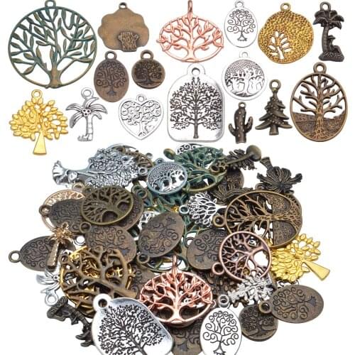 100g(40-60pcs) Alloy Tree of Life Charms Pendants Beads Craft Supplies for Jewelry Making Supplie Necklace Bracelet, Mixed Color