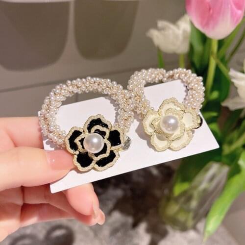 New Korean Camellia Flower Elastic Hair Ties Pearl Luxury Designer Hair Band Girls Hair Accessories for Women Mothers Day Gifts