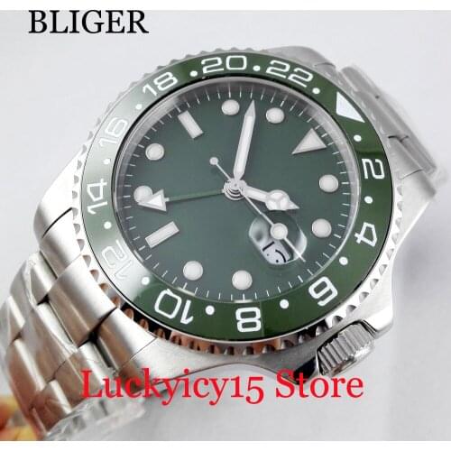 Luxury Green Dial GMT Function Self Winding Mens Watch Date Indicatore Sapphire Glass 40mm Wristwatch
