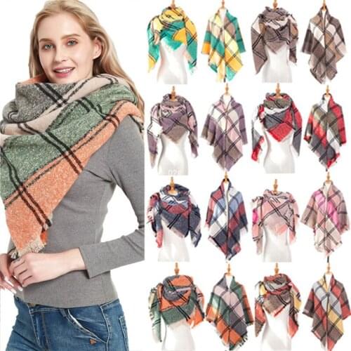 Hot Sale Europe and The United States New Autumn and Winter Triangle Scarf Ladies Plaid Tassel Shawl Fashion