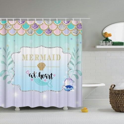 Dafield Mermaid Shower Curtains at Heart Cartoon Nautical Scale Kids Theme Cloth Fabric Bathroom Decor Sets with Hooks