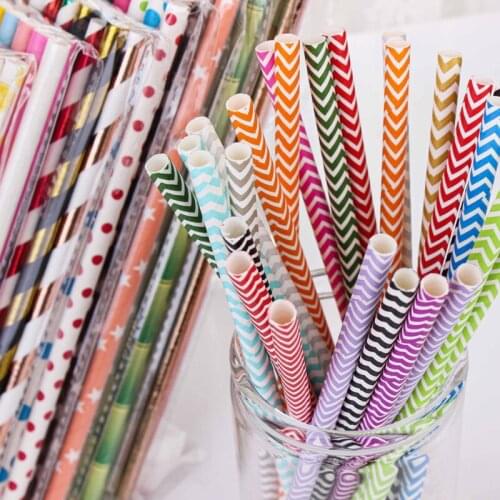 25pcs Disposable Paper Straws Strip Dot Pattern Drinking Straw Fruit Juice Tableware Supplies Wedding Birthday Party Decoration