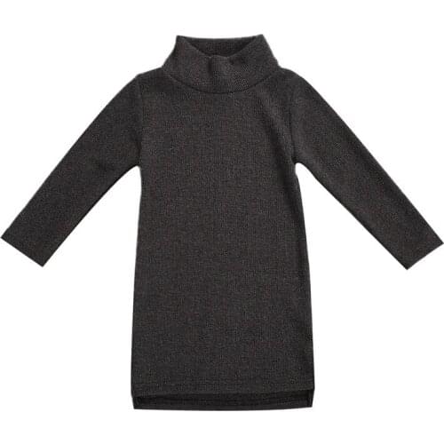 1-6Y Toddler Baby Girls Sweaters Dress Turtleneck Long Sleeve Black Solid Knitted Straight Dress Fashion Autumn Winter Outfit