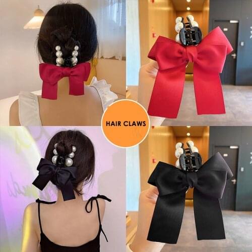 Temperament Bow Pearl Large Hair Claw Clips Grace Woman Hair Crabs Clip Simple and Popular Girl Crab Bath Clip Hair Accessories