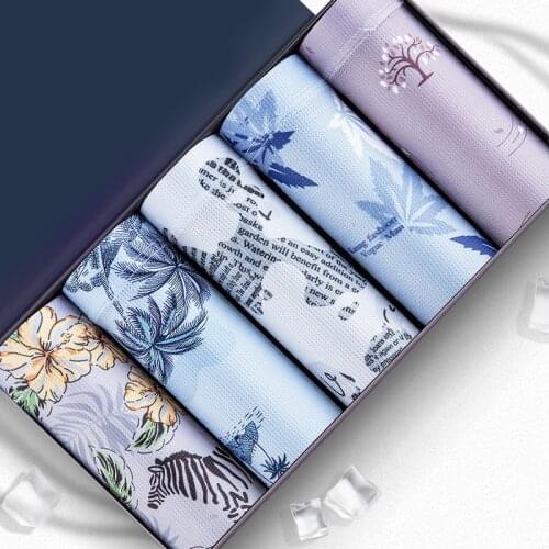 5pcs/lot High Quality Boxer Mens Underwear U Convex Boxers Shorts Sexy Middle Waist Male Panties Printed Breathable Underpants