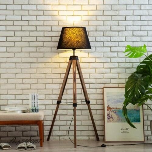 Vintage Floor Lamp Room Decor Standing Light Tripod Wood Lamp for Living Room Corner Floor Lamp Creative Wooden Bed Lamp Floor