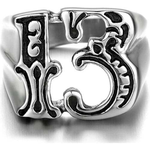 Vintage Men Jewelry Lucky 13 Ring Stainless Steel Rock Punk Biker Rings For Men Christmas Party Gift Accessories