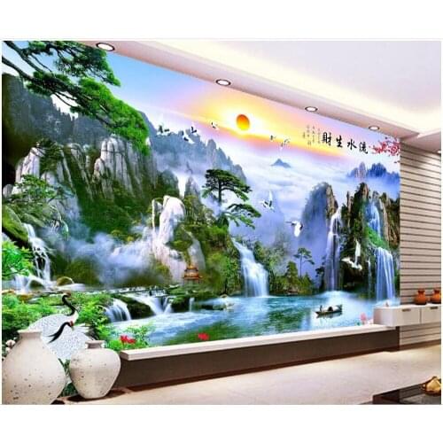 Custom mural 3d photo wallpaper Chinese style mountain waterfall pine tree scenery living room Home decor wallpaper for wall 3 d