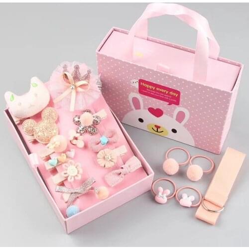 18pcs/lot Baby Girl Hair Clips Gift Box Baby Hair Accessories Cartoon Headband Cute Bow Flower Children Hairpin Headwear