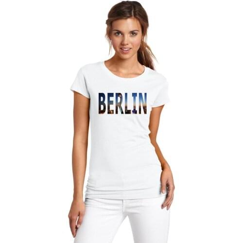 BLWHSA Womens Classic Short Sleeve T-Shirt purpose Tourism City Berlin Design BERLIN Words Printed Cotton T Shirt for Female