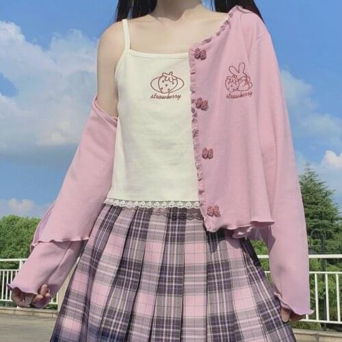 Original Design Milk Candy Embroidery Womens Spring Fall Sweater Cardigan Bow Button Sweaters Cute Girls 3 Colors