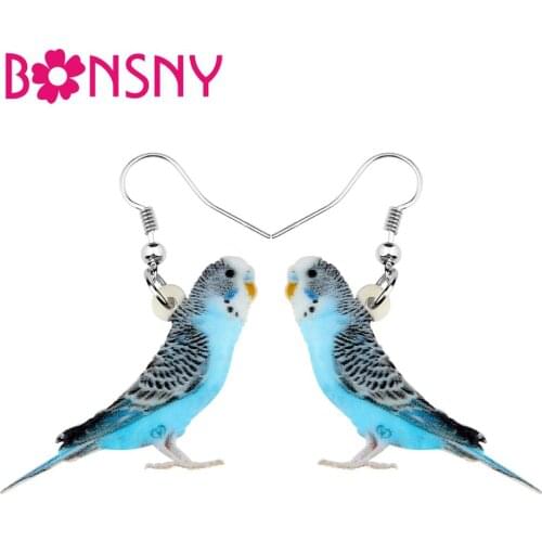 Bonsny Acrylic Elegant Long-tailed Parakeet Parrot Earrings Drop Dangle Sweet Bird Jewelry For Women Girls Party Decoration Gift