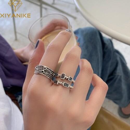 XIYANIKE 925 Sterling Silver Retro Irregular Pattern Distress Double-layer Ring Female Temperament Hip-hop Index Finger Fashion