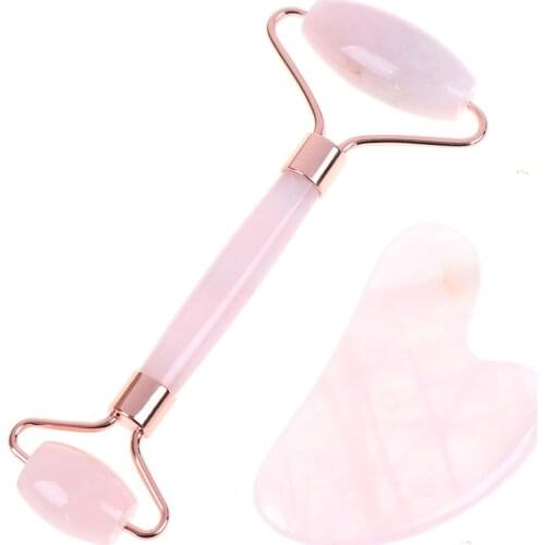2pcs/Set Natural Rose Beauty Skin Massage Tool Pink Jade Facial Massage Crystal Roller Jade Roller Stone