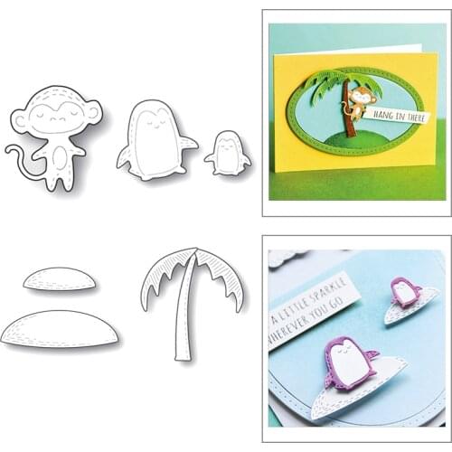 2020 New Animal Monkey Penguin Metal Cutting Dies For DIY Cut Paper Making Coconut Tree Background Card Scrapbooking NO Stamps