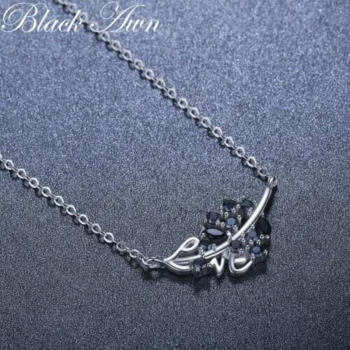 2021 New Black Awn Silver Necklace Genuine 100% 925 Sterling Silver Necklace Women Jewelry Leaf Pendants P204