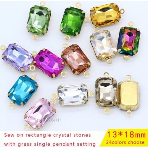 25pc 13x18mm rectangle Color Vintage Framed Faceted crystal rhinestone pendants Necklace Connector Earring finding 2-loop Beads