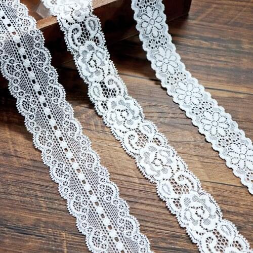5Yards White Wide Nylon Stretch Lace Trim For DIY Clothing Headband underpant Sewing Appliques French Net Elastic Lace Fabric