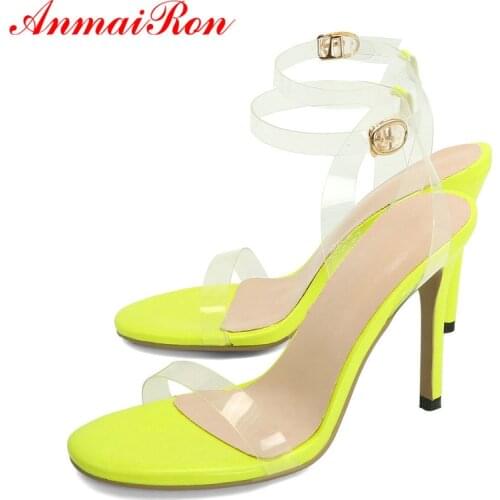 ANMAIRON Clear Sandals Casual Buckle Strap Plastic 2020 Sexy Round Toe Jelly Shoes Fashion Ankle Strap Thin High Heels Sandals