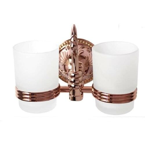 FREE SHIPPING new design 24k ROSE GOLD double tumbler holder cup&tumbler holders tumbler tooth brush holder bathroom accessory
