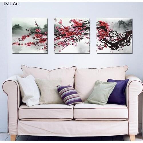 Unframed 3 sets Canvas Red Flowers with Birds Painting Art Cheap HD Picture Home Decor On Canvas Modern Wall Prints Artworks
