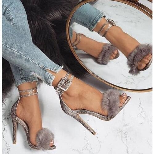 Summer Sexy Sandals PVC Transparent Rhinestone Buckle Pointed Open Toe Fashion Crystal Heel Women Sandals Shoes Size 43