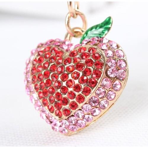 Strawberry Love Heart Fruit Crystal Rhinestone Charm Pendant Purse Bag Car Key Ring Chain Creative Wedding Party Gift