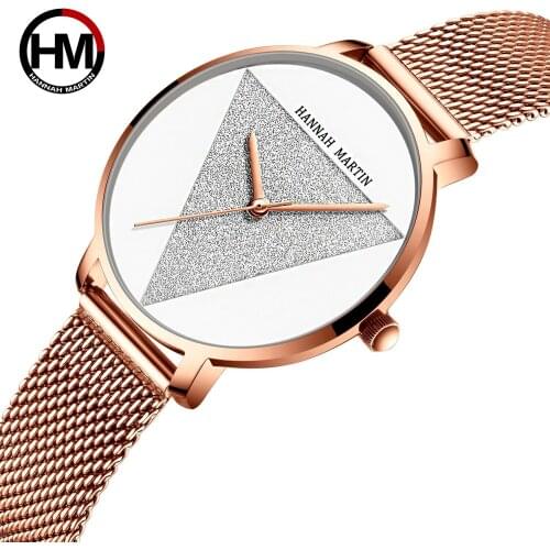 Hannah Martin Women Watch Luxury Stainless Steel Crystal Waterproof Rose Gold Ladies Quartz Wrist Watches Relogio Feminino