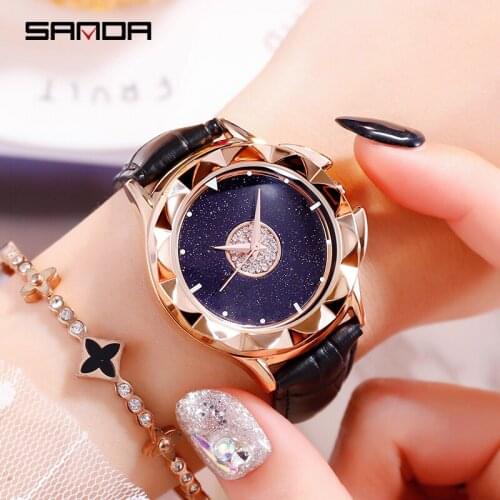 SANDA Rotating Watch Women Rhinestone Ladies Dress Women Watches Diamond Luxury Brand Wristwatch Ladies Crystal Quartz Clocks