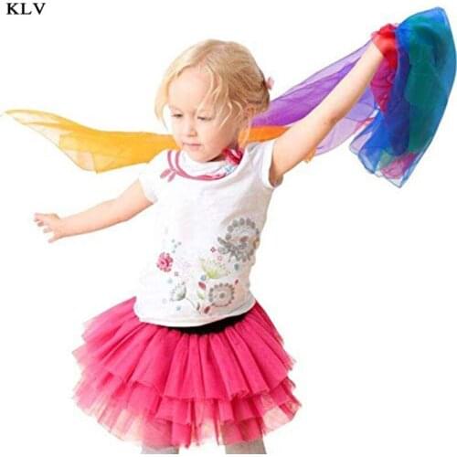 Children Shimmer Gradient Colored Square Scarves Kindergarten Performance Dance Juggling Movement Shawl Headwrap Kerchief Props