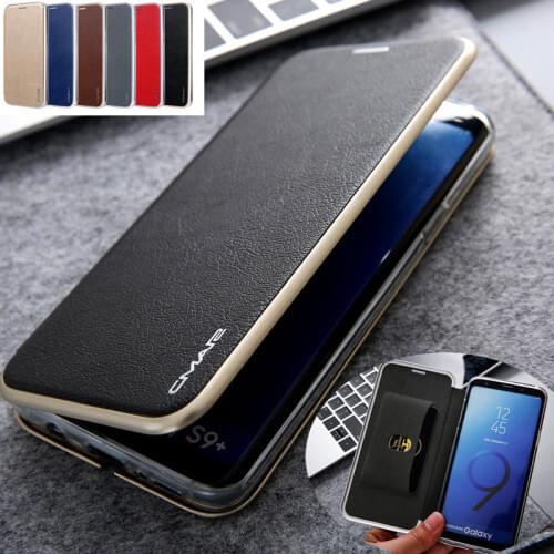 For Samsung S8 S9+ S10 S10+ Note9 S21 5G Note 20+ S21 Ultra Leather Wallet Card Slot Slim Case Magnetic Flip Cover Kickstand