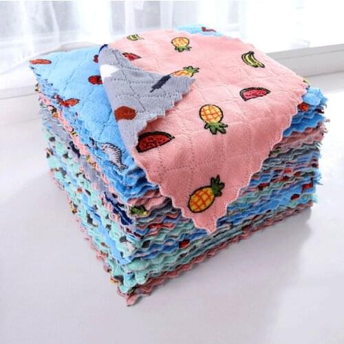 Printing Double Sided Water Absorption Rag Thicken Household Cleaning Coral Fleece Dish Towels Kitchen Supplies washing cloth