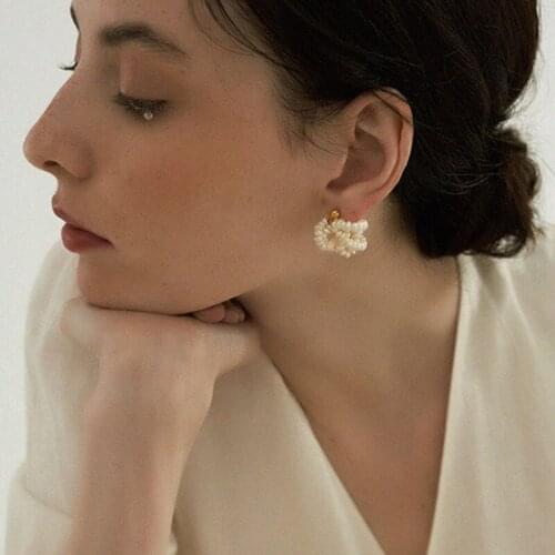 French Vintage Multi Natural Pearls Earrings for Women Ladies Gold Color Alloy Freshwater Pearl Hoop Earrings Vintage Jewelry